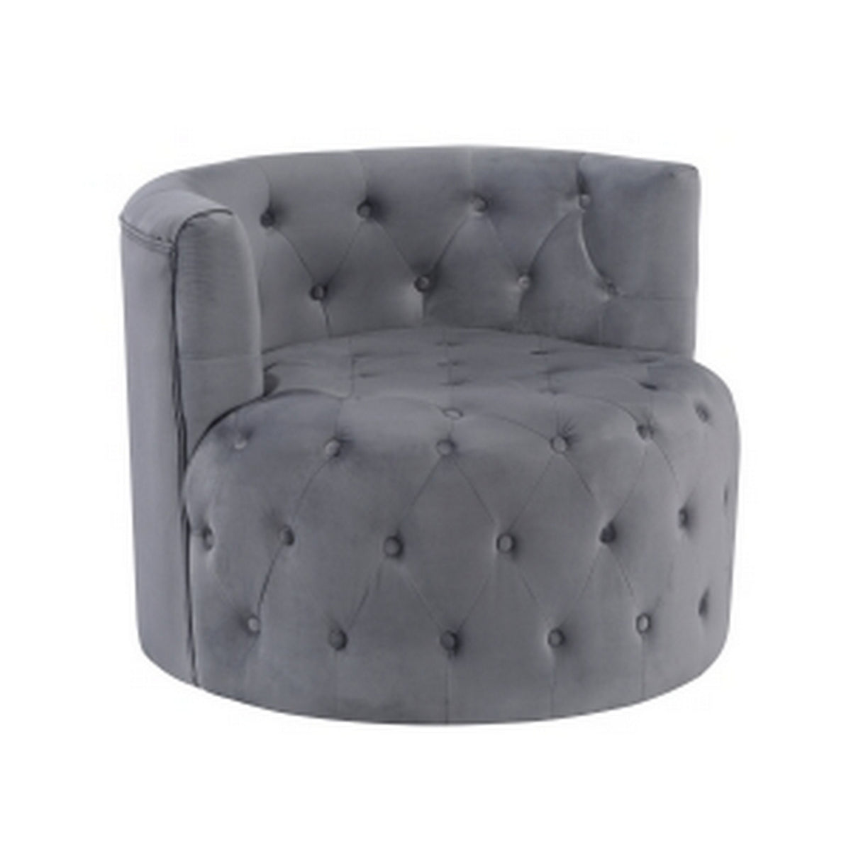 Alix 33 Inch Swivel Accent Chair, Round Design, Button Tufted Gray Velvet - BM314274