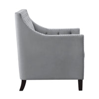 Soma 31 Inch Accent Armchair, Button Tufted Gray Velvet, Nailhead Trim - BM314275