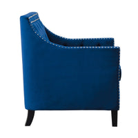 Soma 31 Inch Accent Armchair, Button Tufted Blue Velvet, Nailhead Trim - BM314276