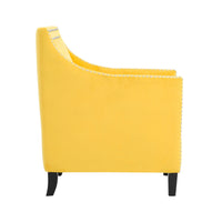 Soma 31 Inch Accent Armchair, Button Tufted Yellow Velvet, Nailhead Trim - BM314277