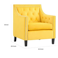 Soma 31 Inch Accent Armchair, Button Tufted Yellow Velvet, Nailhead Trim - BM314277