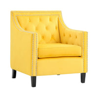 Soma 31 Inch Accent Armchair, Button Tufted Yellow Velvet, Nailhead Trim - BM314277