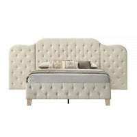 Ronny Inch Queen Size Bed, Wall Headboard, Beige Linen Tufted Upholstery - BM314303
