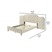 Ronny Inch Queen Size Bed, Wall Headboard, Beige Linen Tufted Upholstery - BM314303