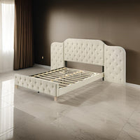 Ronny Inch Queen Size Bed, Wall Headboard, Beige Linen Tufted Upholstery - BM314303