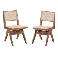 Tina 22 Inch Side Dining Chair Set of 2, Woven Rattan, Natural Brown Wood - BM314306