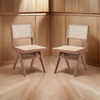 Tina 22 Inch Side Dining Chair Set of 2, Woven Rattan, Natural Brown Wood - BM314306