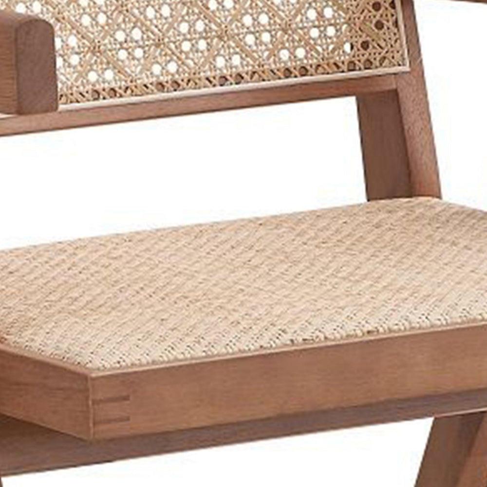 Tina 26 Inch Accent Armchair, Woven Rattan, Natural Brown Wood Finish - BM314309