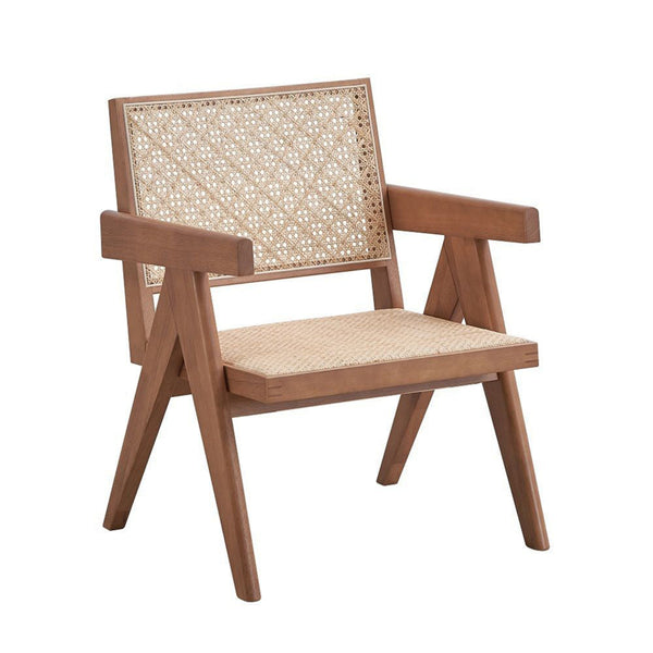 Tina 26 Inch Accent Armchair, Woven Rattan, Natural Brown Wood Finish - BM314309