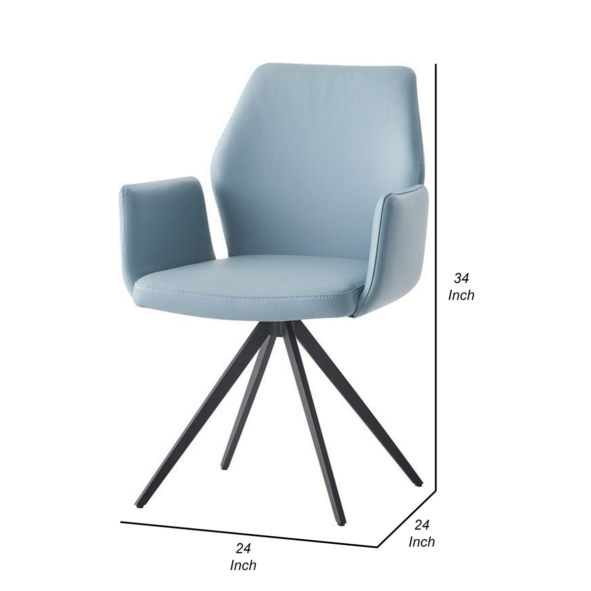 24 Inch Swivel Side Chair, Light Blue Leather Upholstery, Black Legs - BM314316