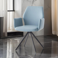 24 Inch Swivel Side Chair, Light Blue Leather Upholstery, Black Legs - BM314316