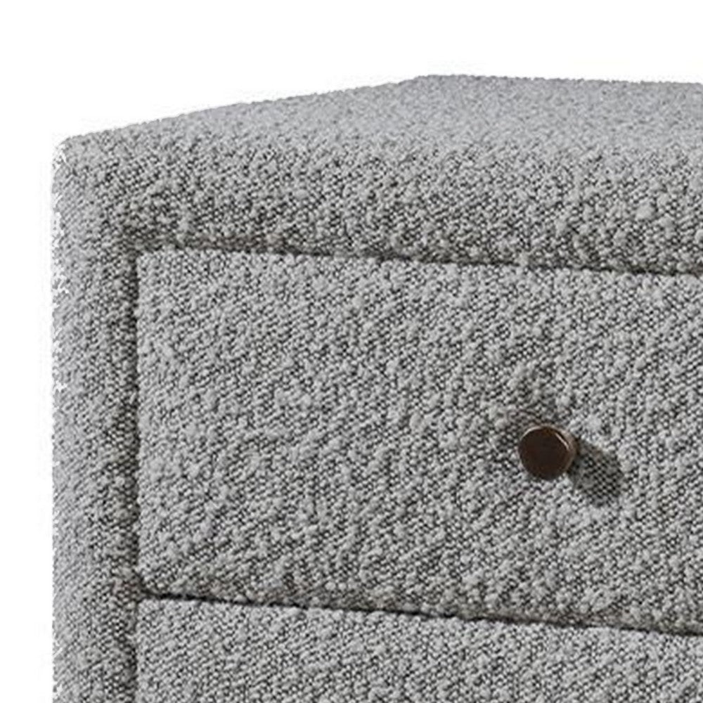 Lyno 20 Inch Nightstand, 2 Drawers, Brown Legs, Gray Boucle Upholstery - BM314317