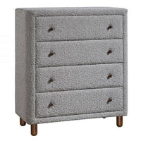 Lyno 38 Inch Tall Dresser Chest, 4 Drawers, Gray Boucle Upholstery, Brown - BM314318