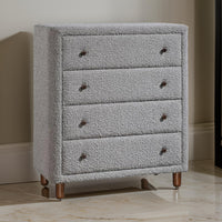 Benzara Lyno 38 Inch Tall Dresser Chest, 4 Drawers, Gray Boucle Upholstery, Brown - BM314318 |Benzara.com Benzara Lyno 38 Inch Tall Dresser Chest, 4 Drawers, Gray Boucle Upholstery, Brown - BM314318 |Benzara.com
