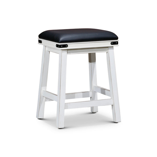 Nio 24 Inch Counter Stool, Black Bonded Leather Seat, Antique White Finish - BM314319