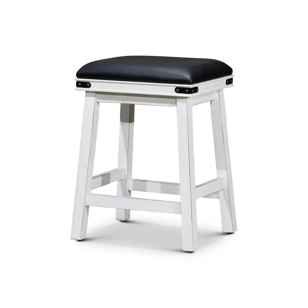 Nio 24 Inch Counter Stool, Black Bonded Leather Seat, Antique White Finish - BM314319