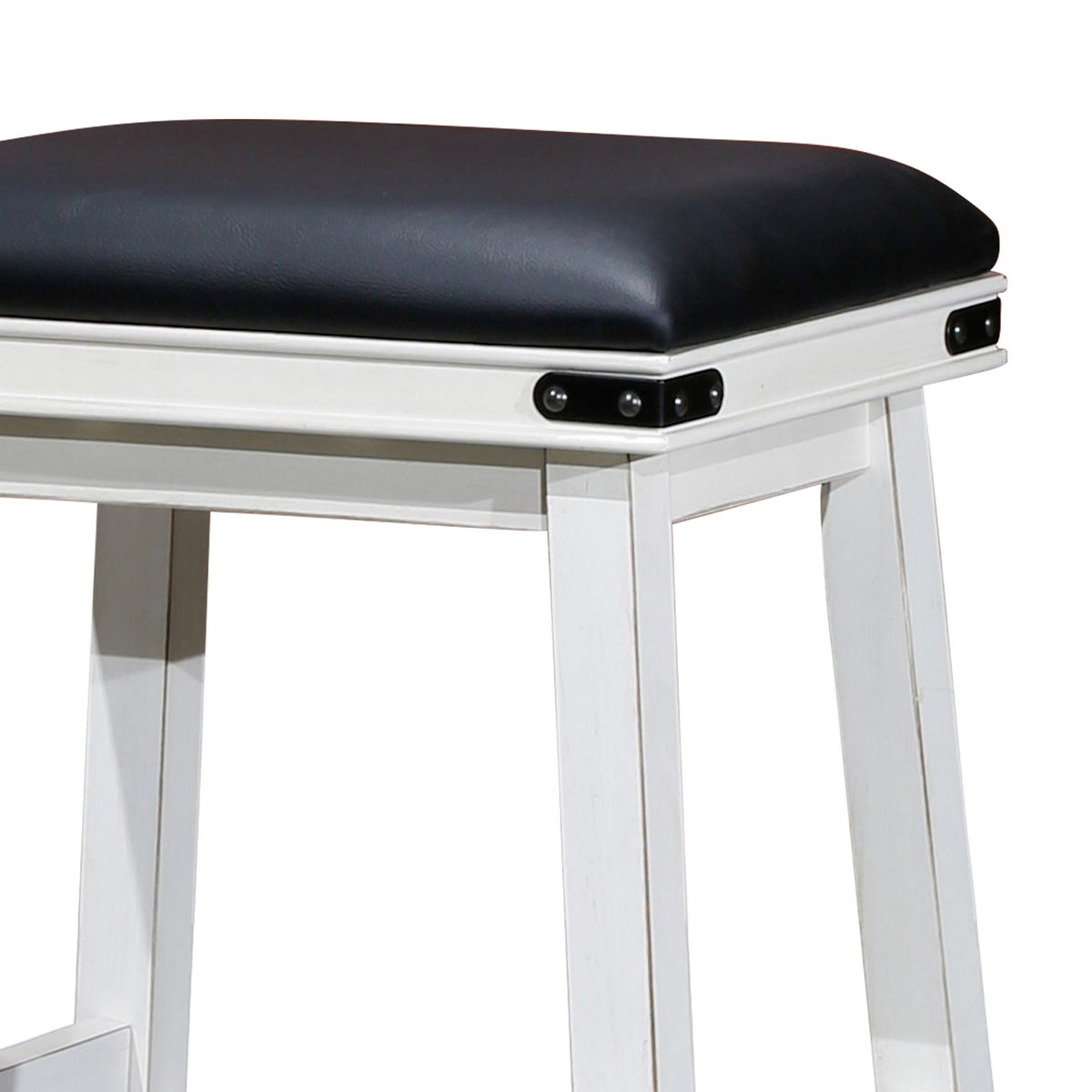 Nio 24 Inch Counter Stool, Black Bonded Leather Seat, Antique White Finish - BM314319