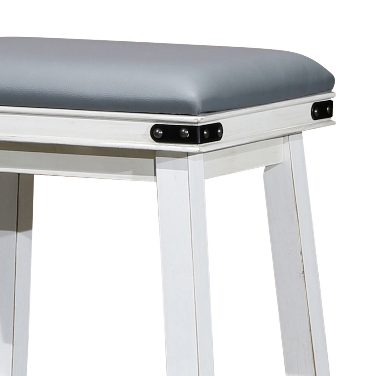 Nio 24 Inch Counter Stool, Gray Bonded Leather Seat, Antique White Finish - BM314320