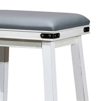 Nio 24 Inch Counter Stool, Gray Bonded Leather Seat, Antique White Finish - BM314320