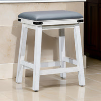 Nio 24 Inch Counter Stool, Gray Bonded Leather Seat, Antique White Finish - BM314320