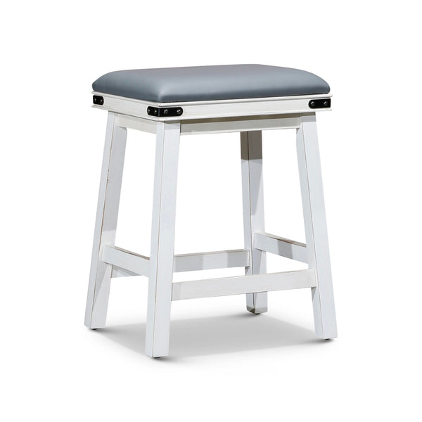 Nio 24 Inch Counter Stool, Gray Bonded Leather Seat, Antique White Finish - BM314320