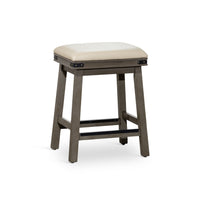 24 Inch Counter Stool, Weathered Gray Finish, French Gray Leather Seat - BM314321