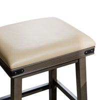 24 Inch Counter Stool, Weathered Gray Finish, French Gray Leather Seat - BM314321