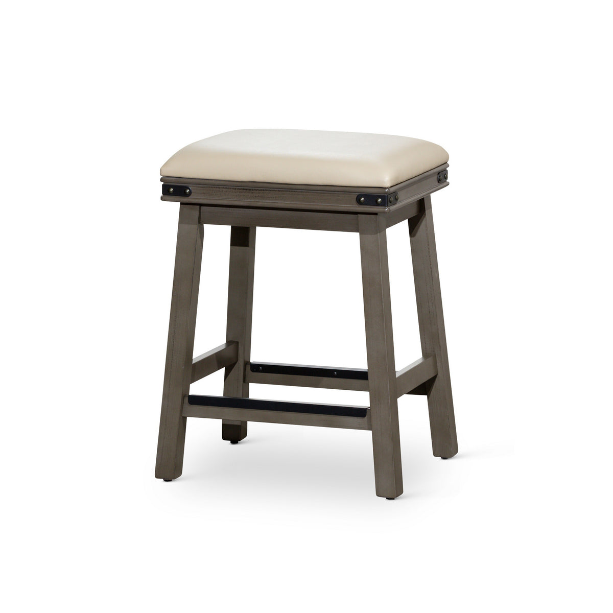 24 Inch Counter Stool, Weathered Gray Finish, French Gray Leather Seat - BM314321