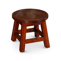 11 Inch Step Stool Footrest, Wood Carved Queen Bee, Round, Cherry Brown - BM314322