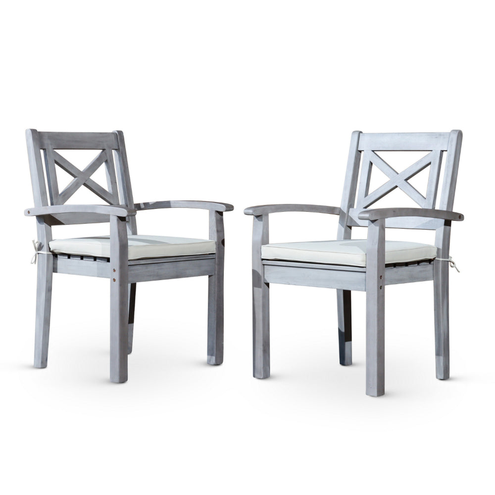 35 Inch Set of 2 Dining Armchairs, Cushioned, X Open Back, Silver, Gray - BM314323