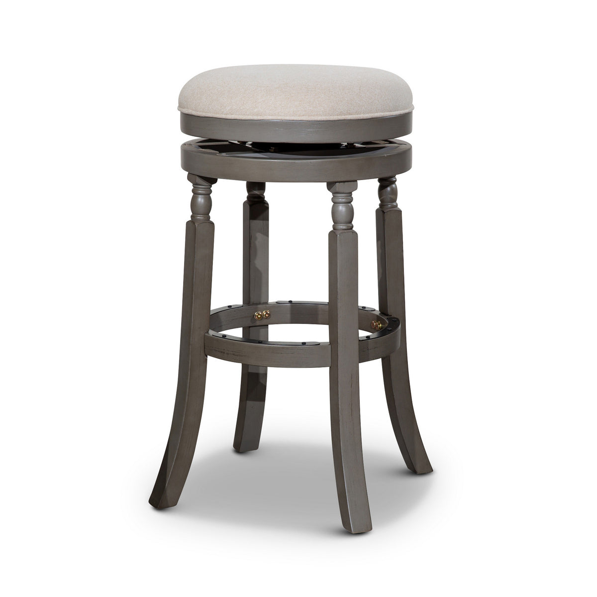 Opi 30 Inch Swivel Barstool, Round Cushioned Seat, Beige Fabric, Gray - BM314327