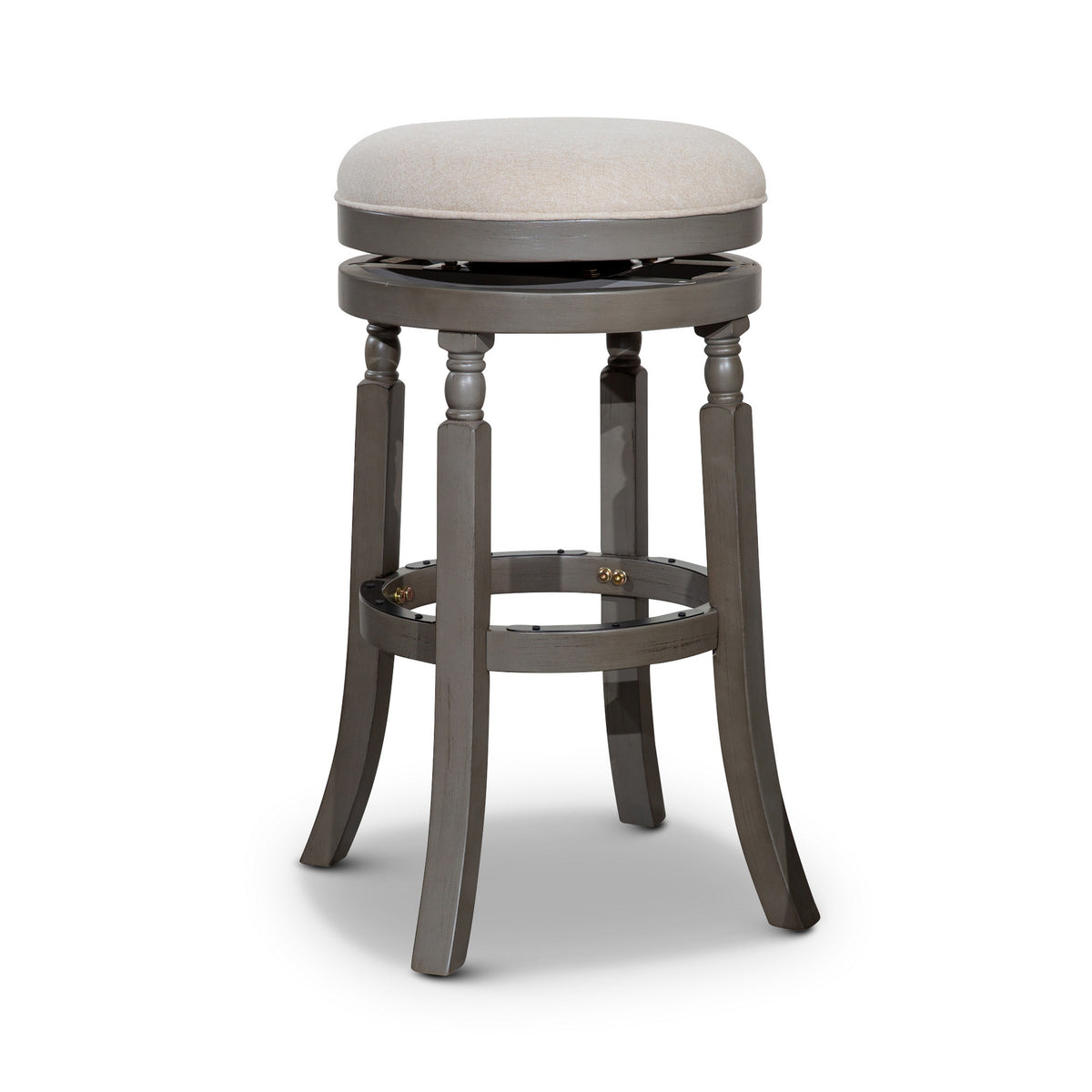 Opi 30 Inch Swivel Barstool, Round Cushioned Seat, Beige Fabric, Gray - BM314327