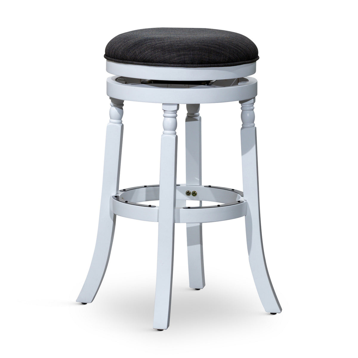 Opi 30 Inch Swivel Barstool, Round Cushioned Seat, Black Fabric, White - BM314329