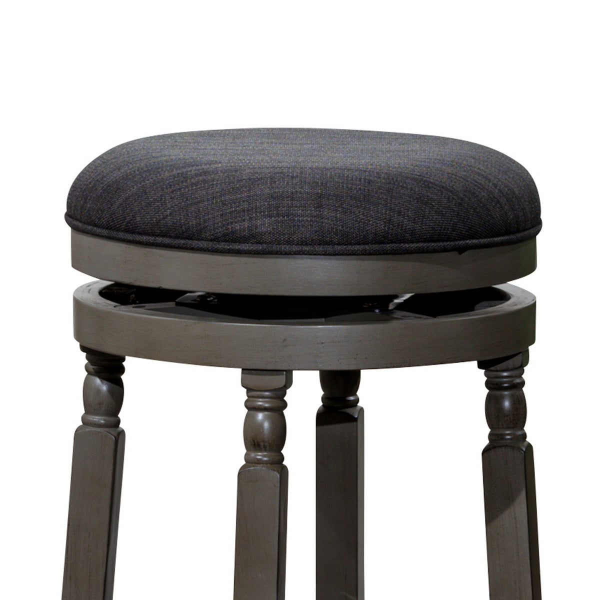 Opi 30 Inch Swivel Barstool, Round Cushioned Seat, Black Fabric, Gray - BM314330