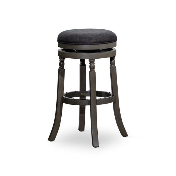 Opi 30 Inch Swivel Barstool, Round Cushioned Seat, Black Fabric, Gray - BM314330