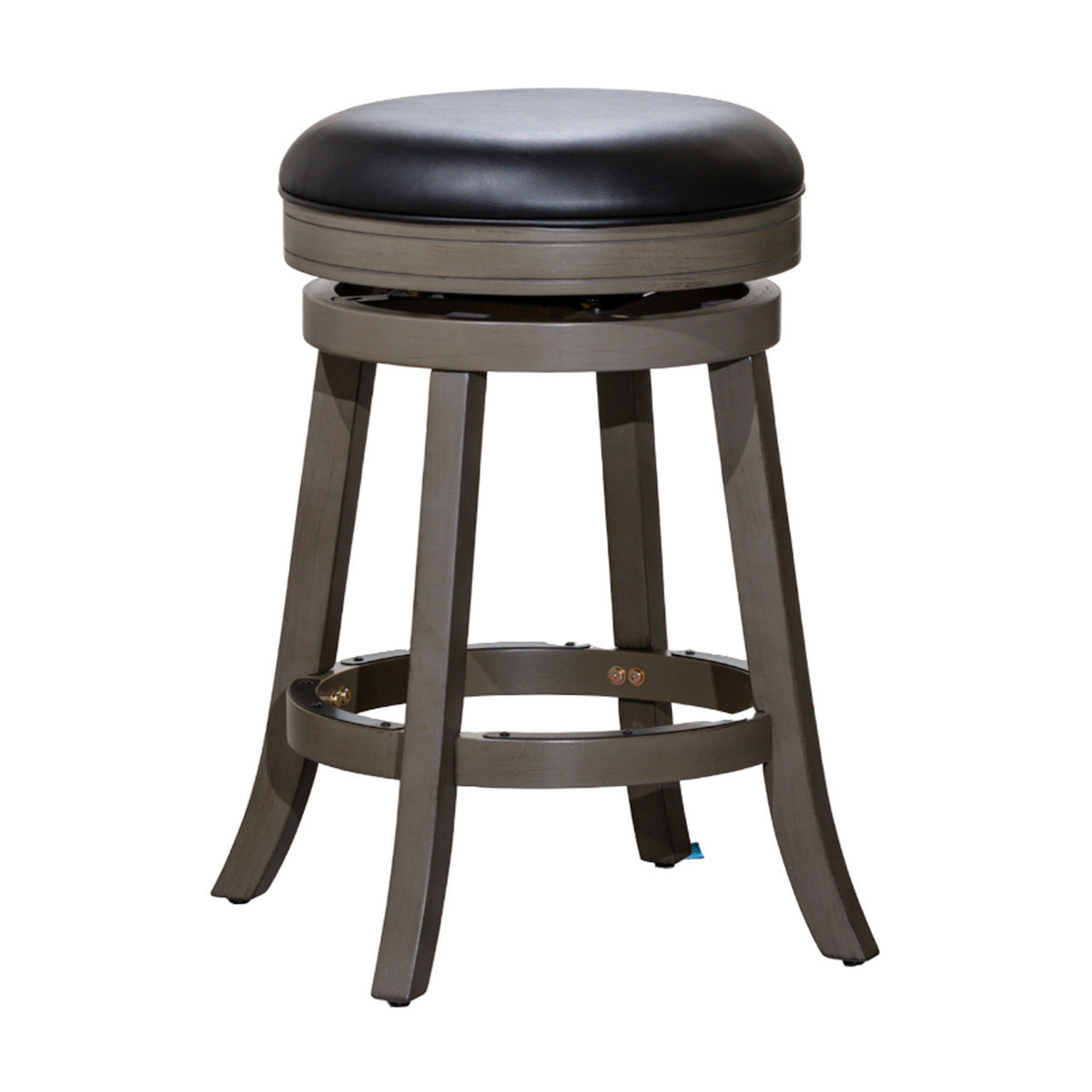 Opi 24 Inch Swivel Counter Stool, Black Bonded Leather, Weathered Gray - BM314333