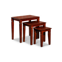 3 Piece Nesting Side Accent Table Set, Sleek Carved Cherry Brown Wood - BM314335