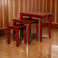 3 Piece Nesting Side Accent Table Set, Sleek Carved Cherry Brown Wood - BM314335