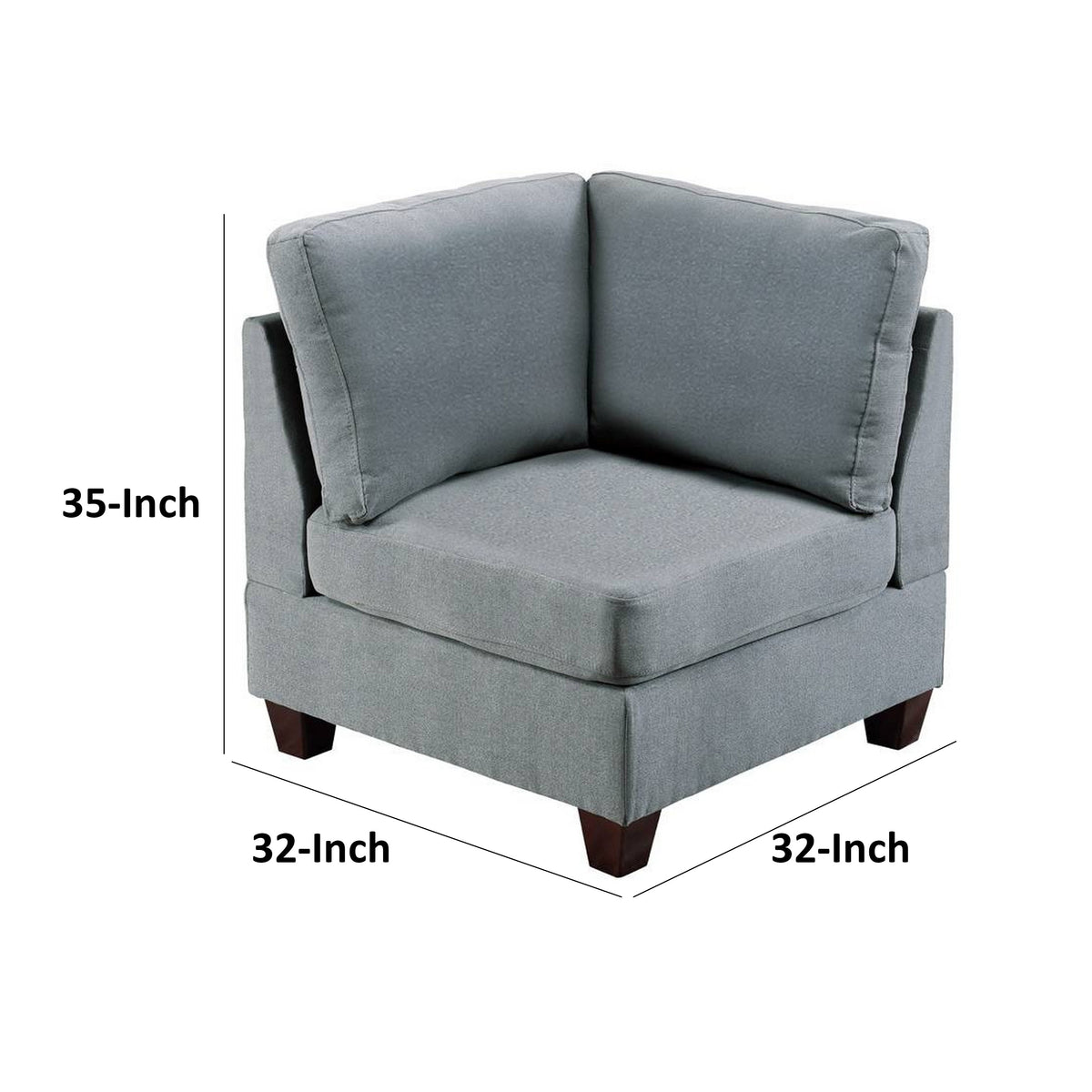 Remy 32 Inch Modular Corner Sofa Chair, Soft Gray Chenille, Solid Wood - BM314385