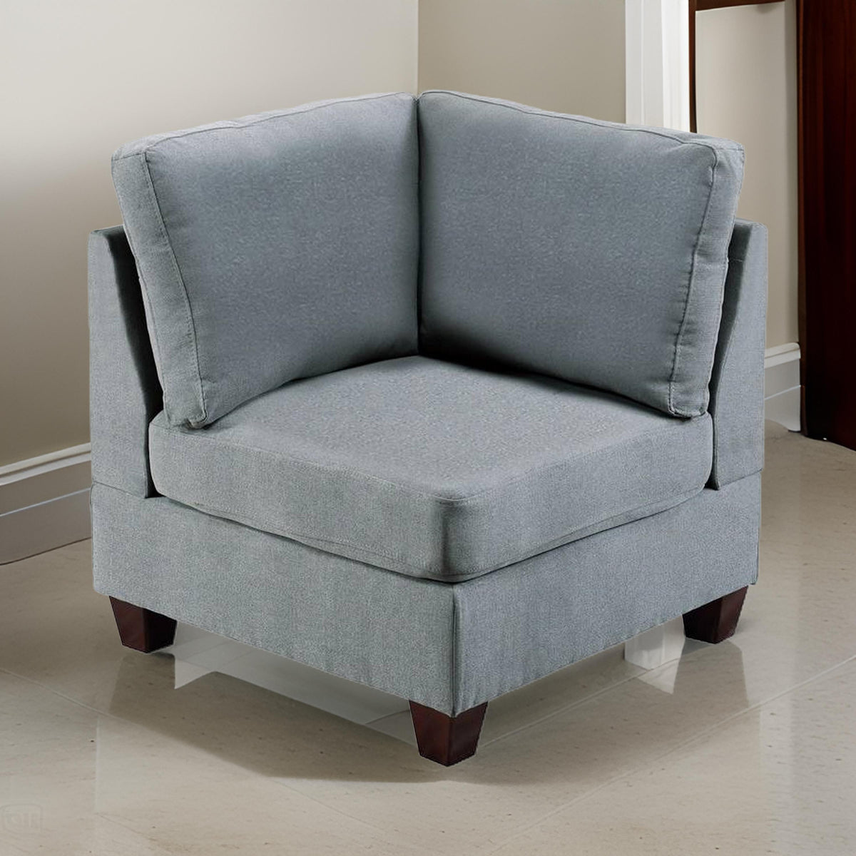 Remy 32 Inch Modular Corner Sofa Chair, Soft Gray Chenille, Solid Wood - BM314385