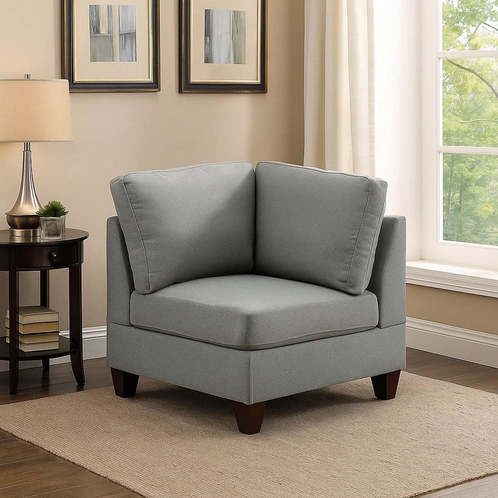 Remy 32 Inch Modular Corner Sofa Chair, Soft Gray Chenille, Solid Wood - BM314385