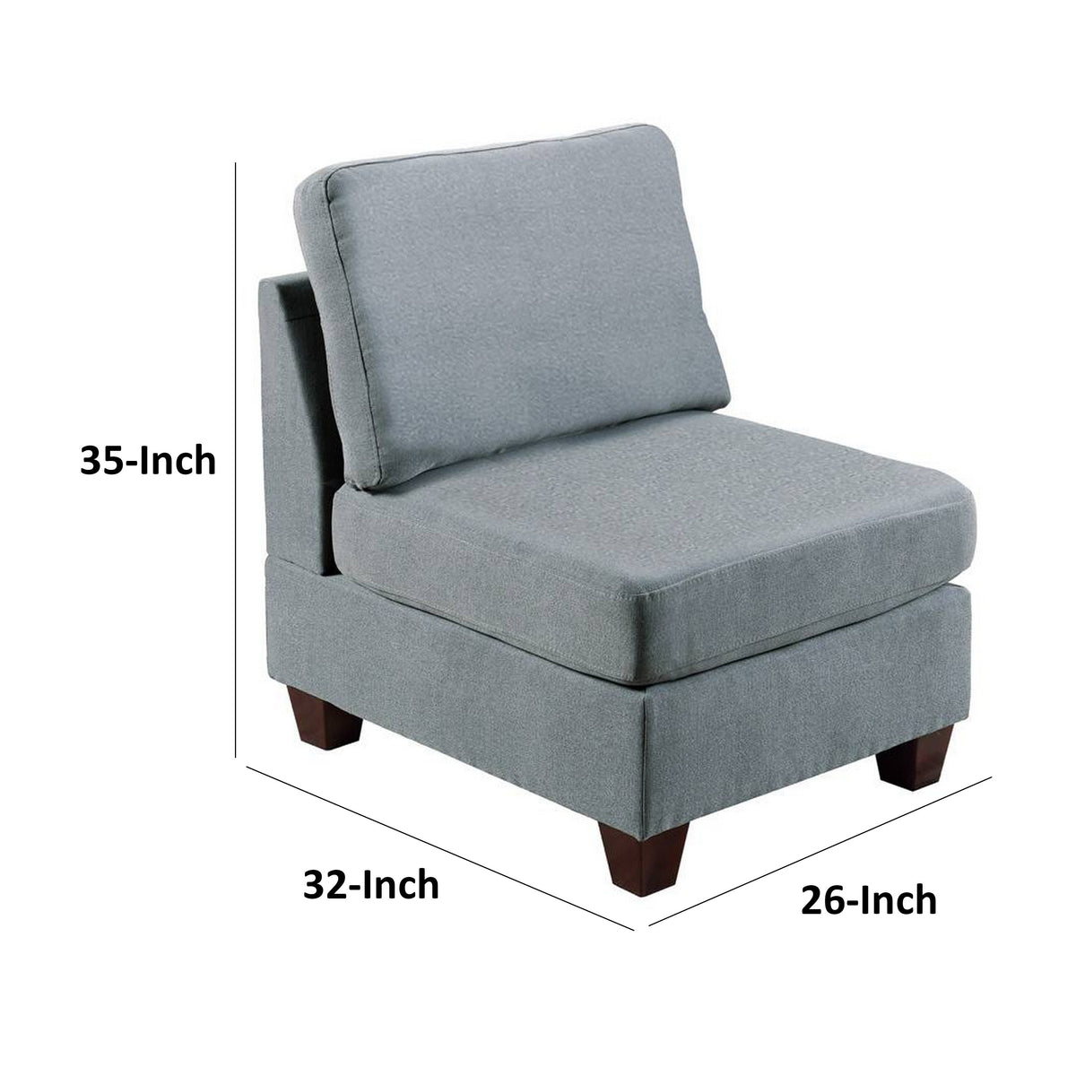 Remy 32 Inch Modular Armless Sofa Chair, Soft Gray Chenille, Solid Wood - BM314386