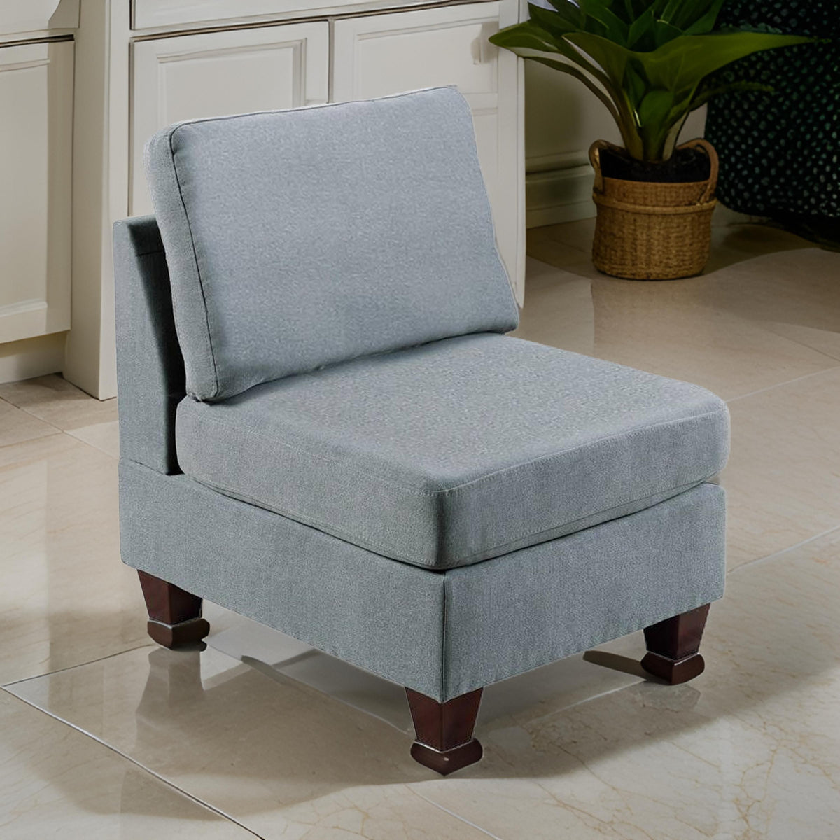 Remy 32 Inch Modular Armless Sofa Chair, Soft Gray Chenille, Solid Wood - BM314386