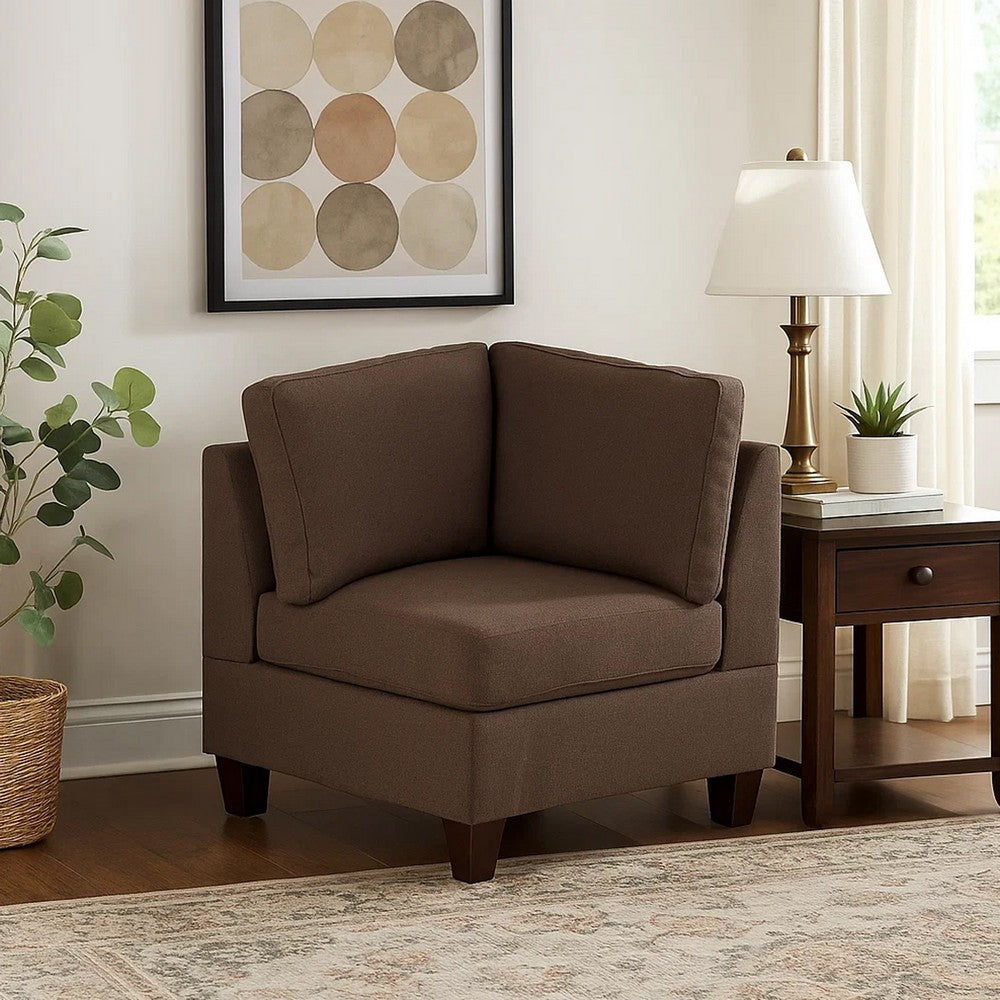 Remy 32 Inch Modular Corner Sofa Chair, Soft Brown Chenille, Solid Wood - BM314387