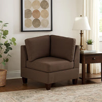 Remy 32 Inch Modular Corner Sofa Chair, Soft Brown Chenille, Solid Wood - BM314387