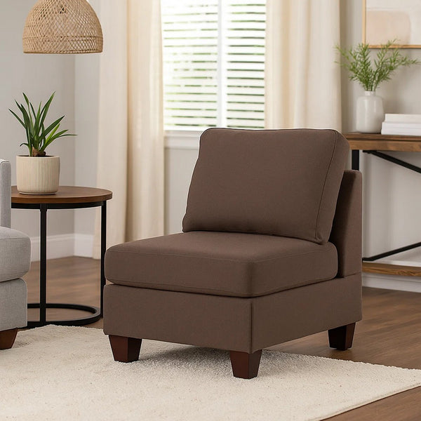 Remy 32 Inch Modular Armless Sofa Chair, Soft Brown Chenille, Solid Wood - BM314388