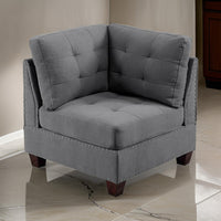 Lemy 32 Inch Modular Corner Sofa Chair, Tufted Gray Upholstery, Solid Wood - BM314389