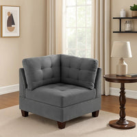 Lemy 32 Inch Modular Corner Sofa Chair, Tufted Gray Upholstery, Solid Wood - BM314389