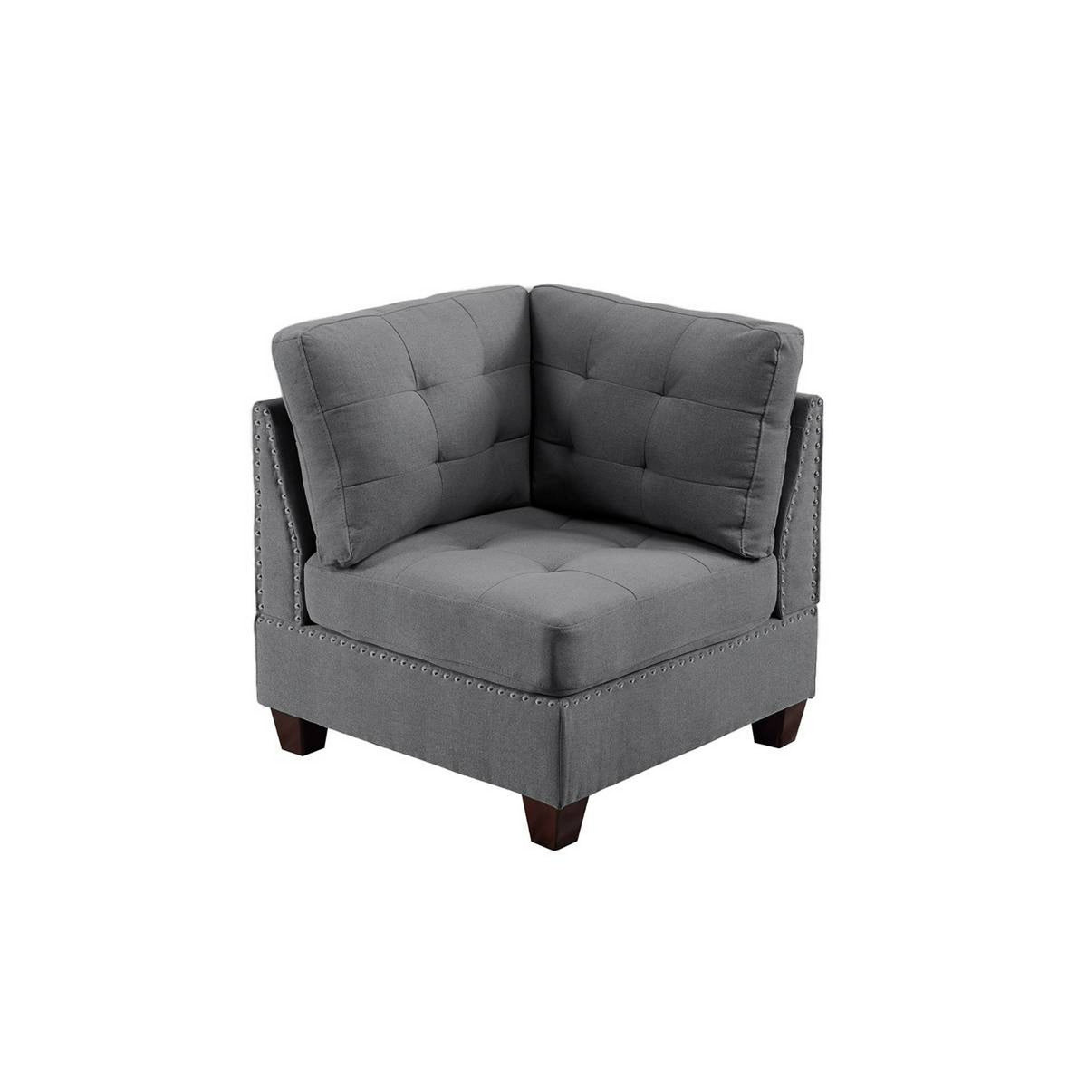 Lemy 32 Inch Modular Corner Sofa Chair, Tufted Gray Upholstery, Solid Wood - BM314389