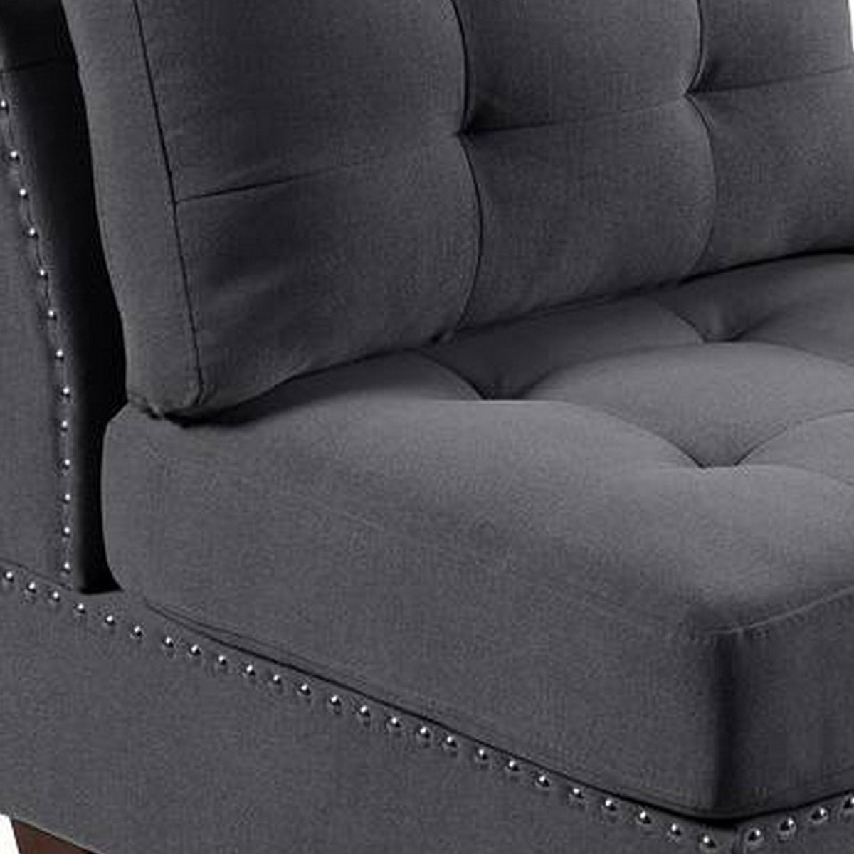 Lemy 32 Inch Modular Armless Sofa Chair, Tufted Gray Upholstery, Solid Wood - BM314390